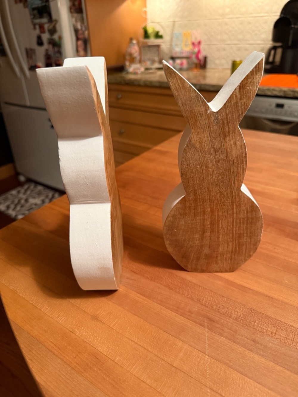 Wooden Bunny Pair - White and Natural Wood Easter Decor